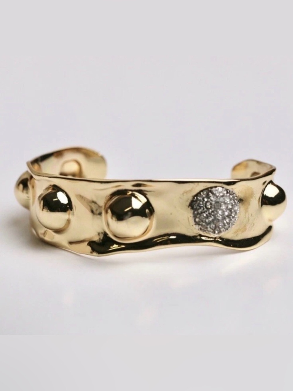 ALEXIS BITTAR Molten Liquid Gold Repoussé Raised Dot Crystal Cuff Bracelet JN11